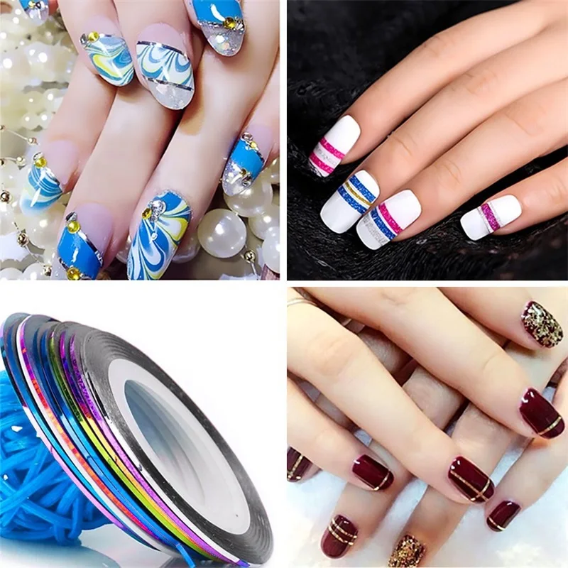 Лента для чередования ногтей 30 шт. Лазерная линия Sticekr Nail Art Line золото/серебро самоклеящиеся наклейки маникюрная полосатая Наклейка Набор PinPai