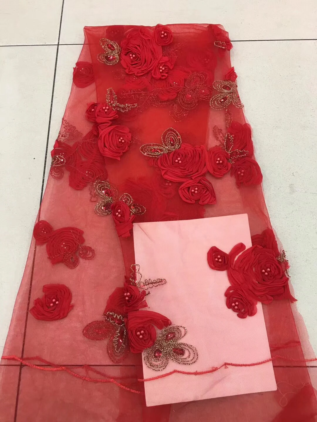 Африканская кружевная ткань с 3D цветами и бусинами 2018 новейшая белая высокого