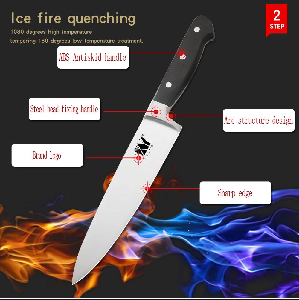 XYj, полный набор кухонных ножей Santoku для нарезки хлеба, шеф-повара, набор кухонных ножей из нержавеющей стали, инструменты для приготовления овощей и мяса