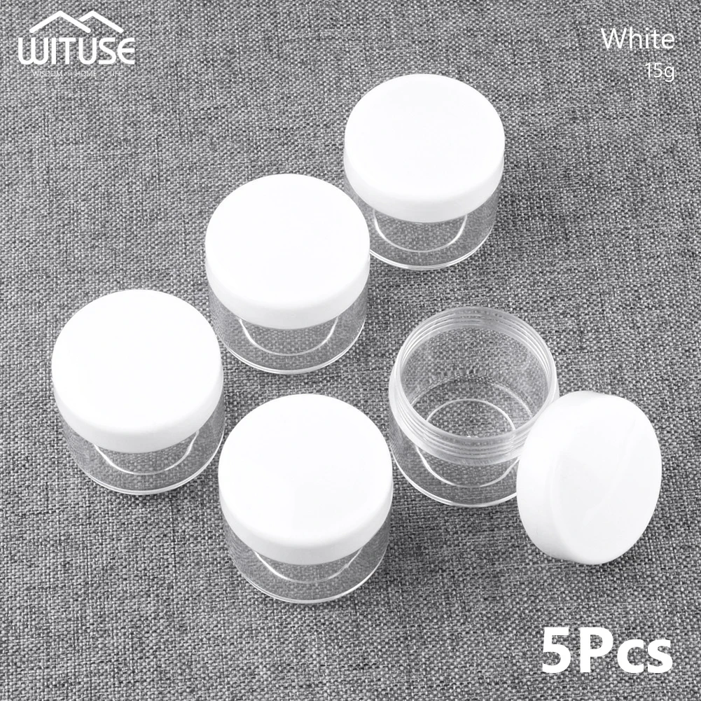 15g White 5 шт 10 г/15 г/20 г пустая пластиковая косметическая коробка макияж дизайн ногтей шарик контейнер для хранения Портативный косметический крем банка горшок круглая бутылка - Цвет: 15g White