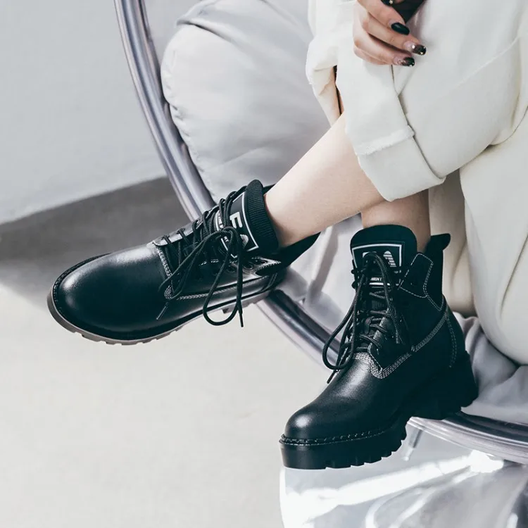 MLJUESE/; женские ботильоны из коровьей кожи; Цвет Черный; зимние короткие плюшевые ботинки на низком каблуке с надписью; женские ботинки для верховой езды; под вечернее платье