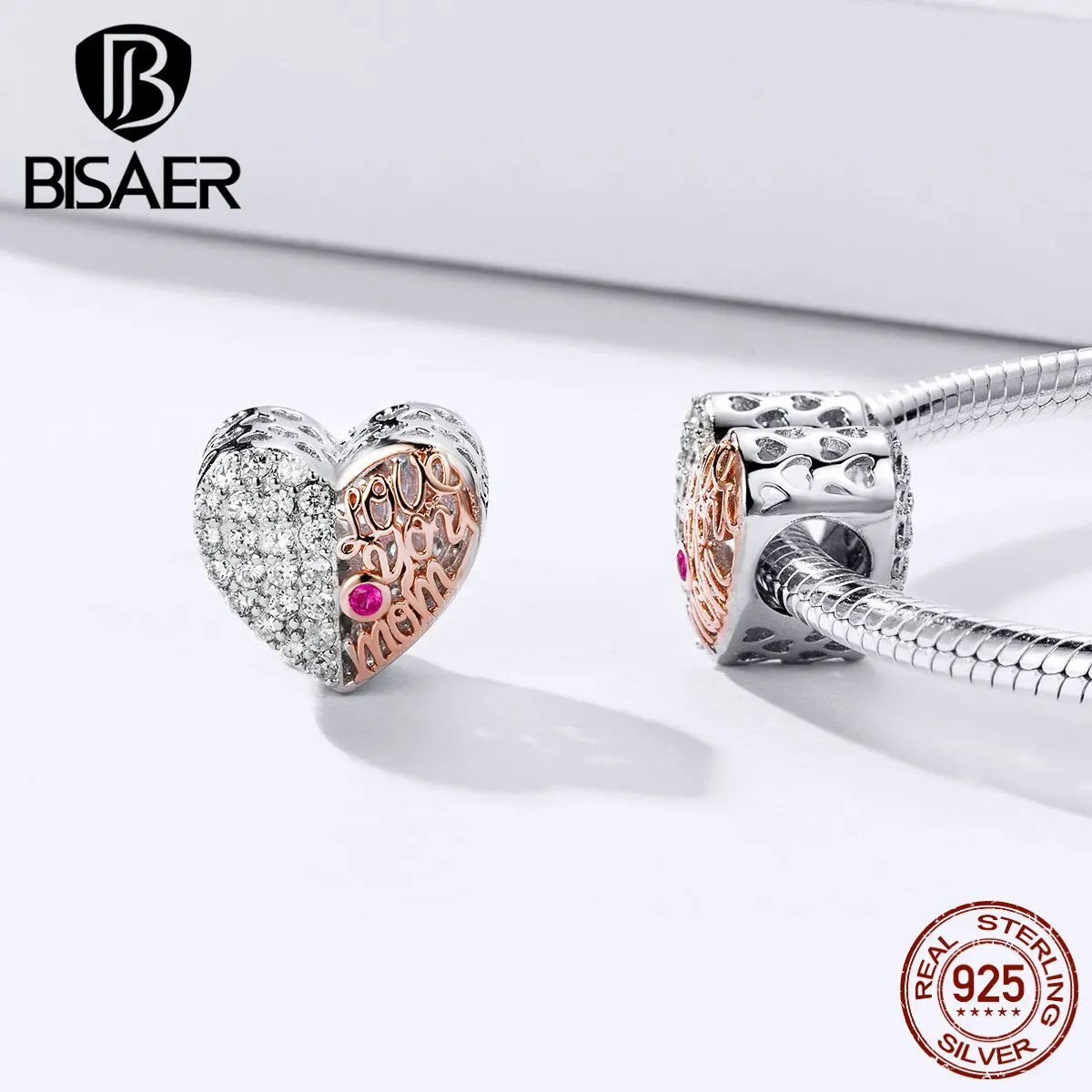 BISAER, романтические 925 пробы, серебряные бусины в форме сердца, Мамина любовь, талисманы, подходят для мам, браслеты, серебро 925, ювелирное изделие, подарок ECC1173