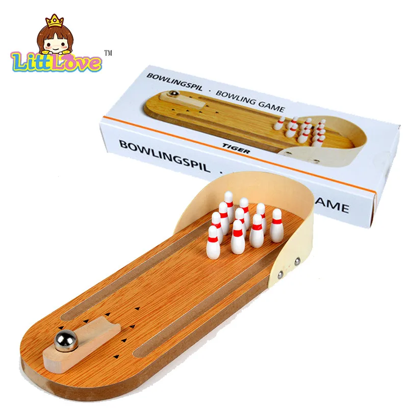 Маленькая деревянная настольная игра для боулинга LittLove детская развивающая