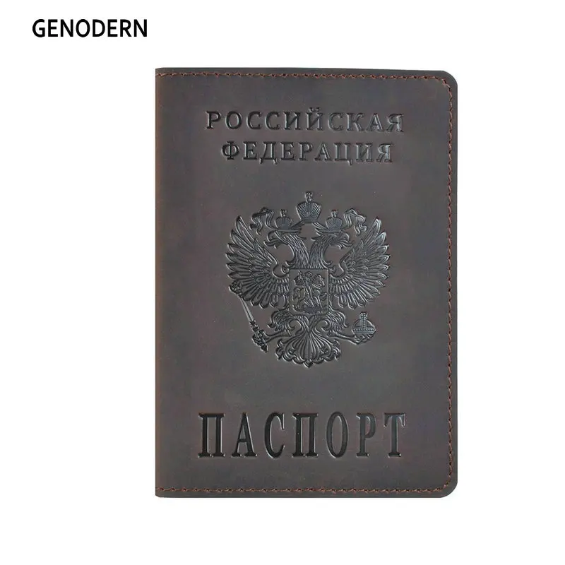 GENODERN, Обложка для паспорта России, кошелек для путешествий, натуральная кожа Crazy Horse, Обложка для паспорта для мужчин и женщин, Обложка для паспорта, чехол