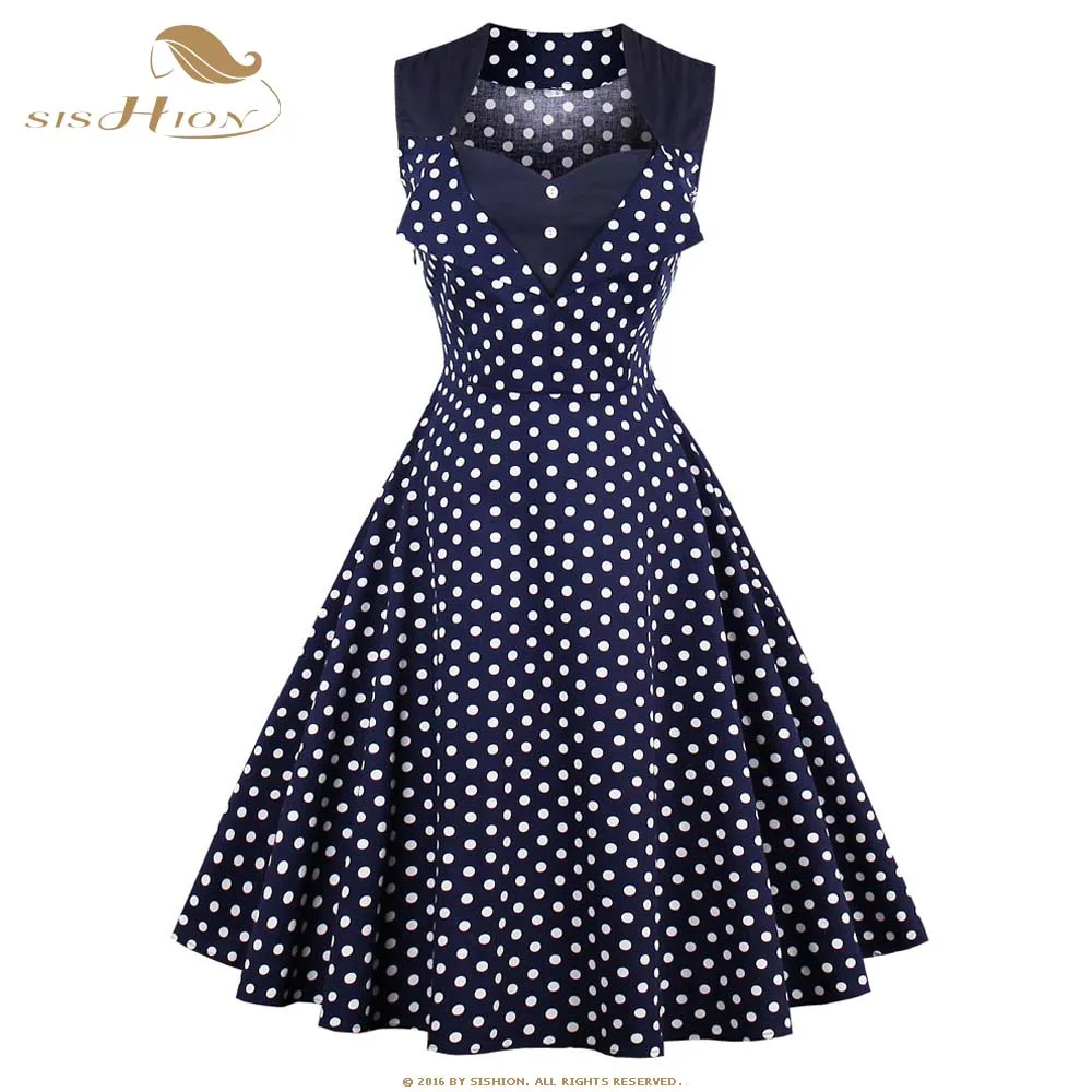 SISHION 2018 New Arrival Blue Polka Dot 50s 60s Vintage Dress Retro Rockabilly Summer 4XL Plus Size Dresses VD0424 | Женская одежда