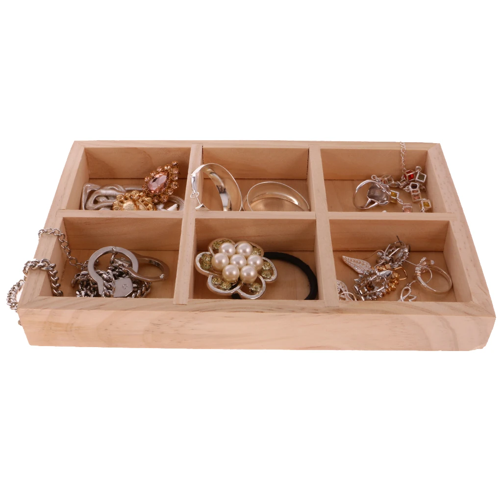 Unpainted Plain Wooden Tiny Tool Jewllery Storage Box 6 Grids Keepsake Gift | Украшения и аксессуары