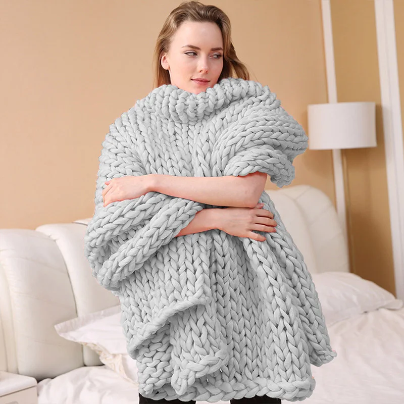light grey Супер мягкое массивное вязаное одеяло толстая линия гигантская пряжа домашнее постельное белье Декор для гостиной фотографии реквизит Wolldecke одеяло s - Цвет: light grey