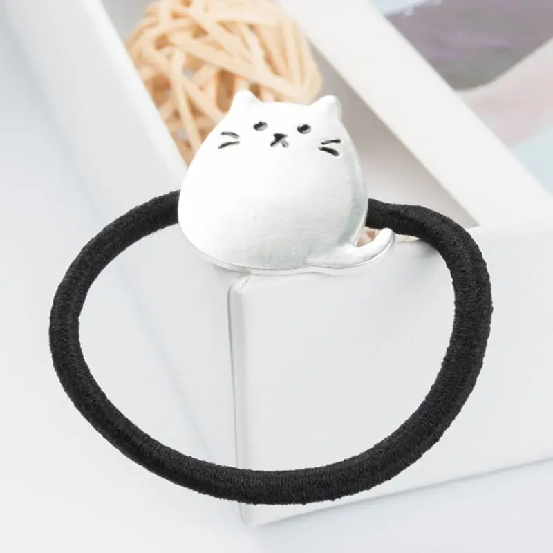

Japanese Style Minimalist Elastic Rubber Band Women Girls Frosted Cute Meow Cat Hair Rope Metallic Gold Silver Ponytail Holder