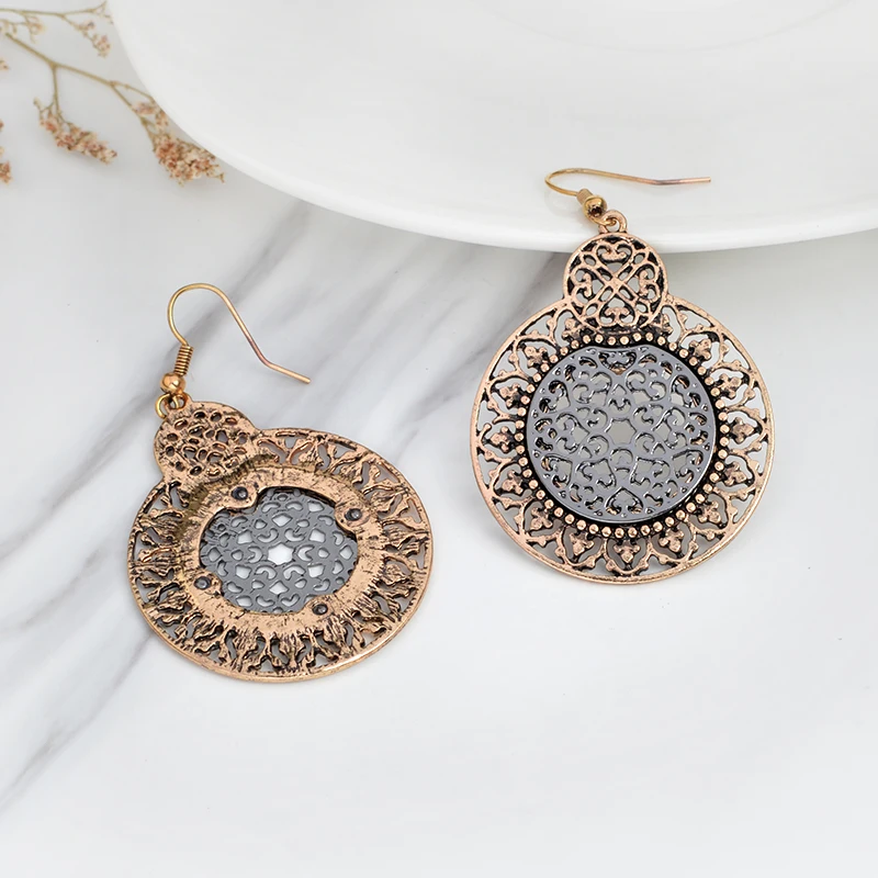 Серьги в стиле бохо полые серьги ретро с узором креативные форме лебедки подарок