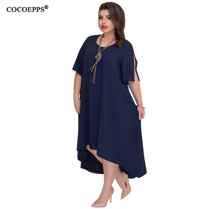 Элегантные повседневные женские синие платья Макси COCOEPPS 5XL 6XL большого размера