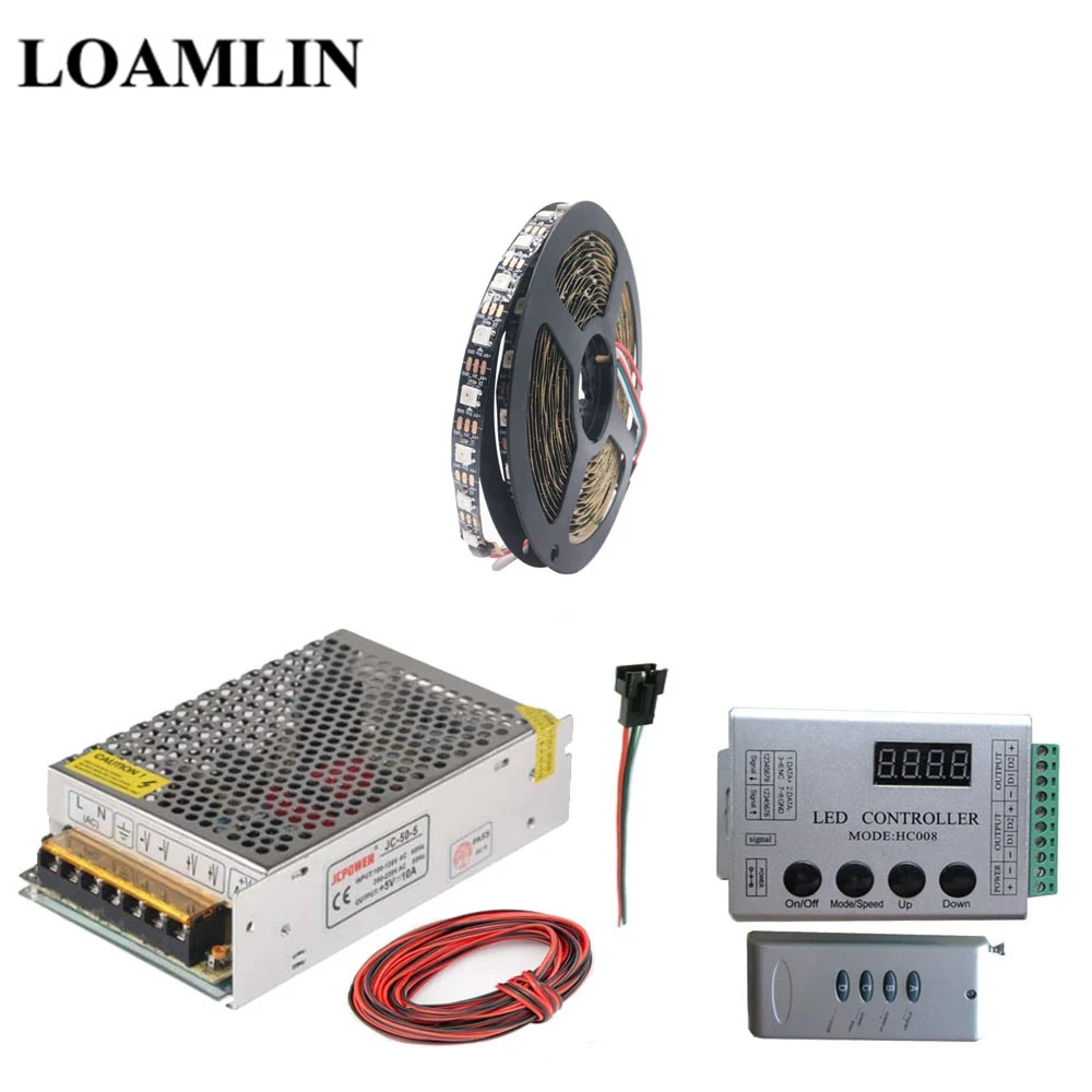 5m WS2812B WS2812 RGB светодиодный светильник HC008 Программируемый RGB светодиодный пиксельный контроллер DC5V светодиодный трансформатор комплект - Испускаемый цвет: 5m