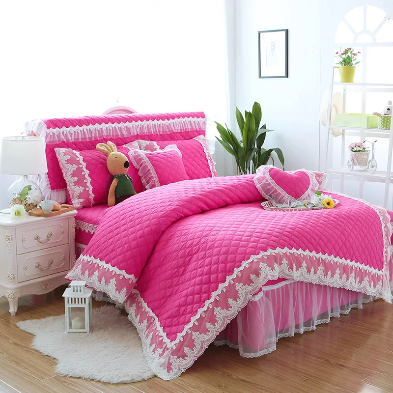 Princess bedding set thicken quilted duvet cover Korean style bed linen 100% cotton freshness skirt | Дом и сад