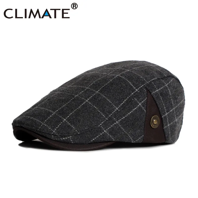 Gray White Plaid Мужские клетчатые береты, шапка для мужчин, зимний теплый берет для мужчин, клетчатый Повседневный утолщенный берет, Ретро стиль, шерстяная плоская кепка, плоская кепка, берет, шапка - Цвет: Gray White Plaid