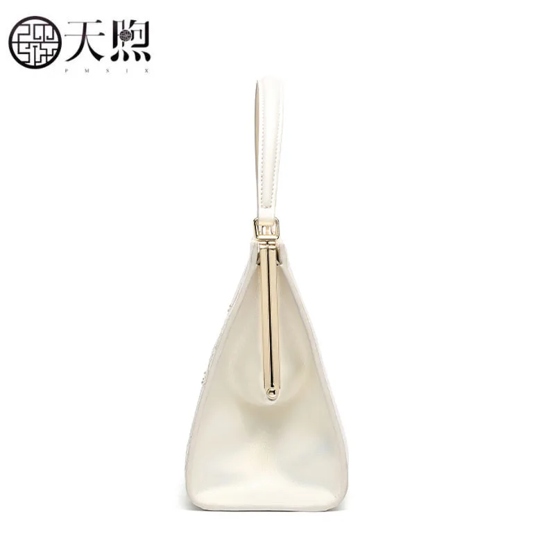 Женская кожаная сумка Pmsix белая с вышивкой | Багаж и сумки