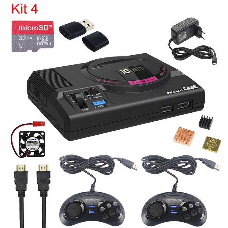 Kit 4 Retroflag MEGAPi CASE-M для Raspberry Pi 3 Model B Plus классический usb-контроллер-M+ вентилятор+ радиаторы+ адаптер питания для RetroPie - Цвет: Kit 4