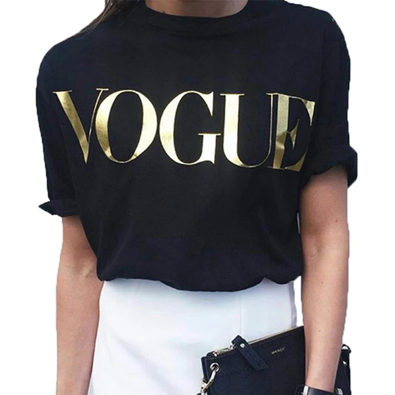 Женские топы с буквенным принтом Vogue супер летняя футболка женские черные белые