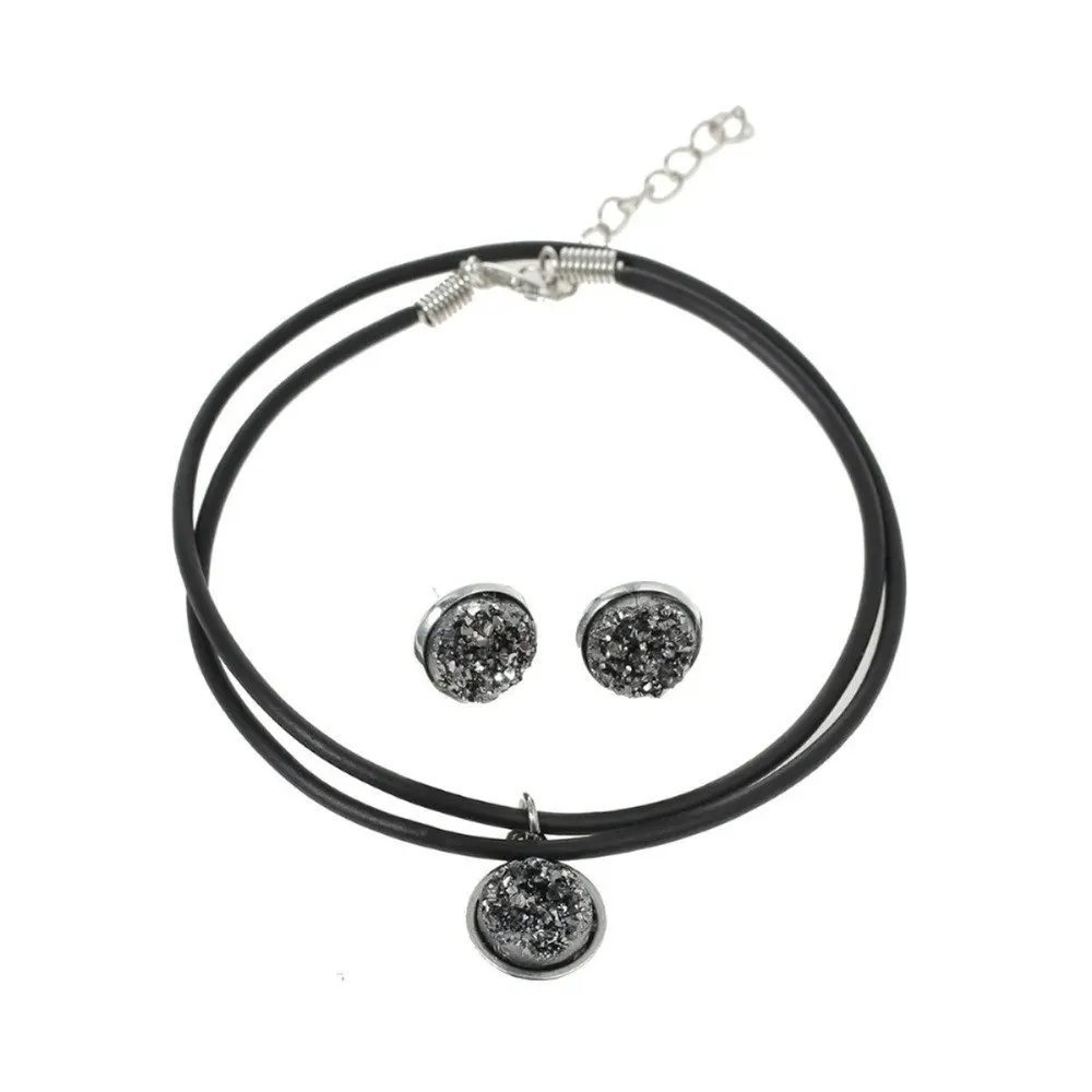 DoreenBeads ручной работы серебряный цвет Drusy Смола Кабошон Кулон ожерелье Серебряный