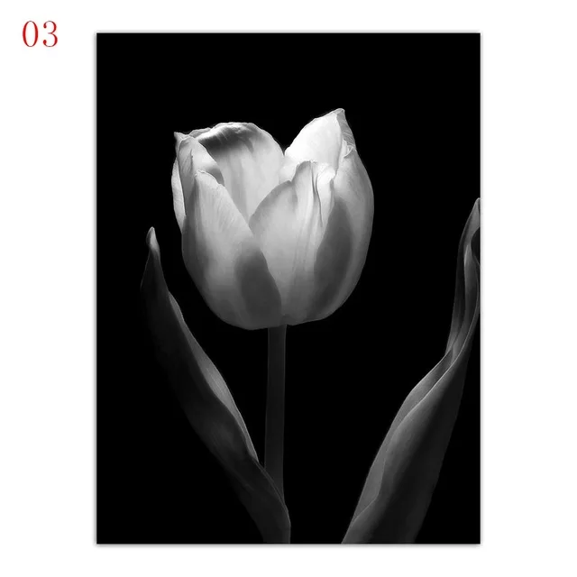 Скандинавский черный белый абстрактный цветок в цвету плакат Холст Искусство