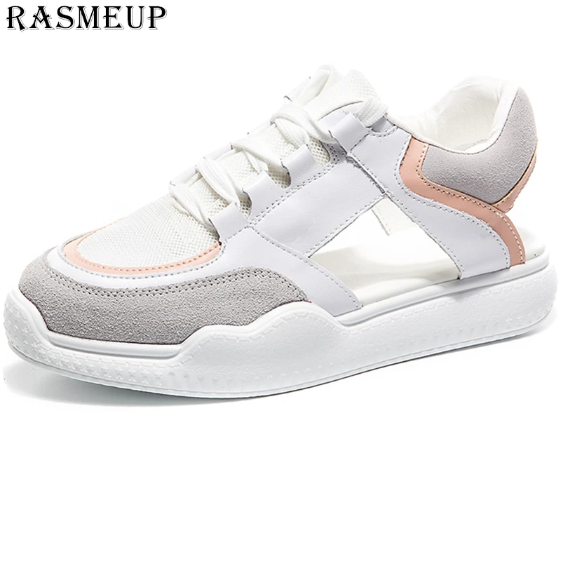 RASMEUP/женские босоножки на плоской платформе; коллекция года; сезон лето; Модные женские босоножки на шнуровке; удобная повседневная шикарная женская обувь; обувь розового цвета