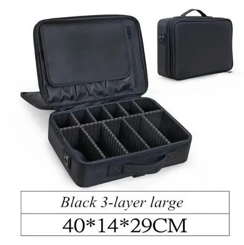 Black Cosmetic case Женская модная косметичка, высококачественный органайзер для макияжа, большой Многоэтажный профессиональный косметический чемодан Bolso Mujer - Цвет: Black Cosmetic case
