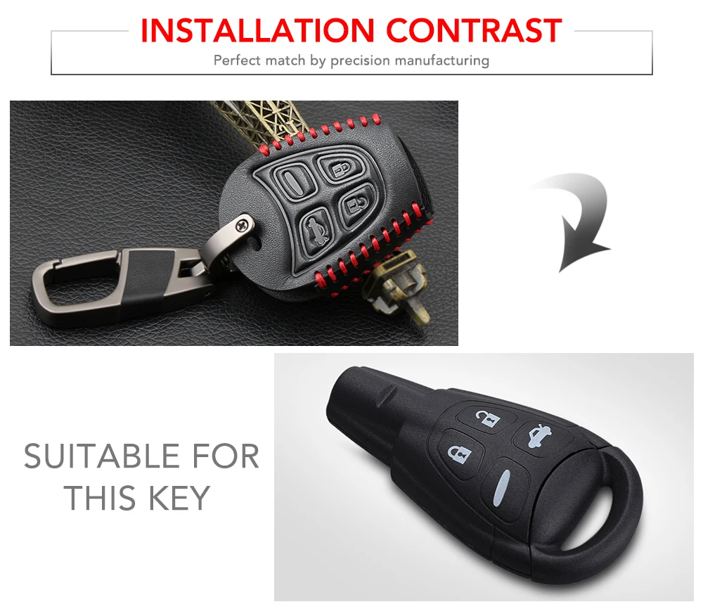 Genuine Leather Car Key Case Styling 4 Button Fob Shell Cover For SAAB 9-3 93 2003-2009 Keychain Bag | Автомобили и мотоциклы