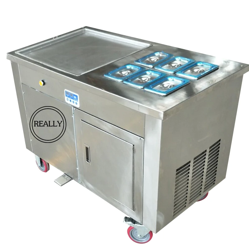 

Free shipping by air single round pan thailand roll fry fried ice cream machine with 6 cooling tanks 220v 110v