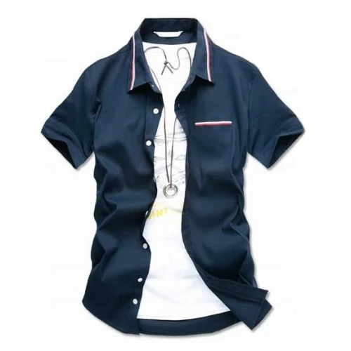 Fashion men's short-sleeved shirt Men and summer new British style Ribbon shirts 131096 | Мужская одежда