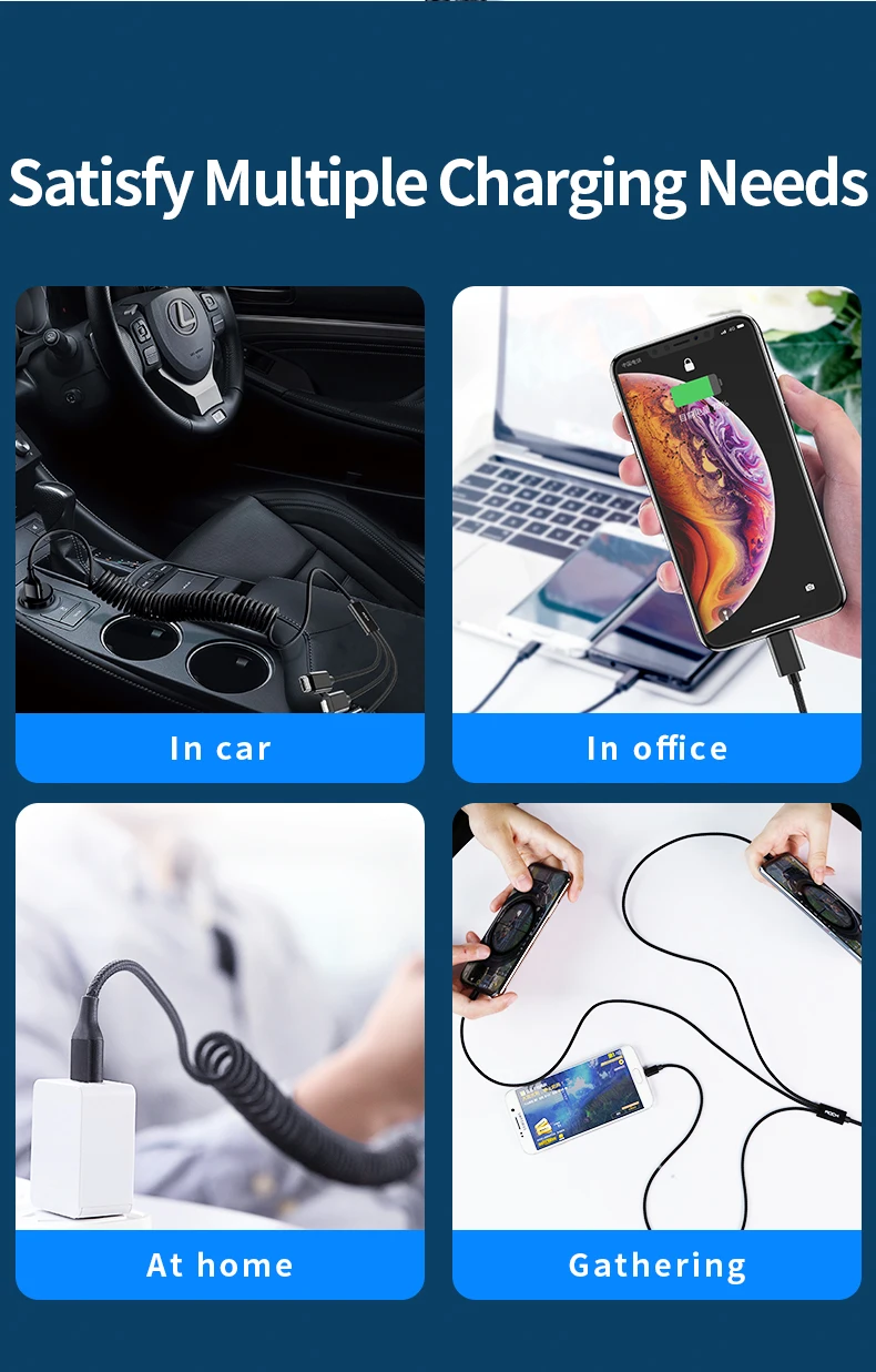 ROCK 2M 3 в 1 зарядное устройство Micro USB type c кабель Быстрая зарядка для iPhone x xs max для samsung galaxy s10 xiaomi для ios 8