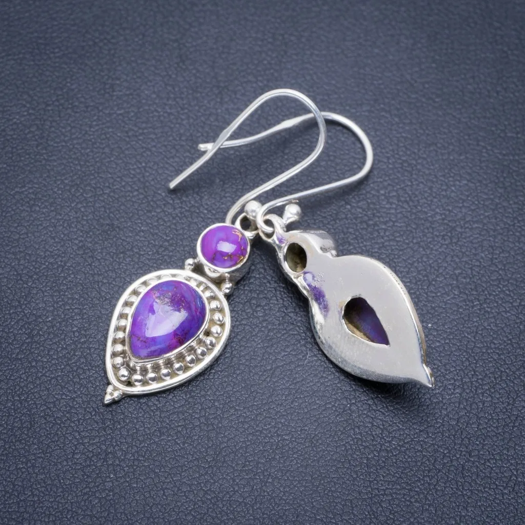 

Natural Turquoise Handmade Unique 925 Sterling Silver Earrings 1.75" A2112