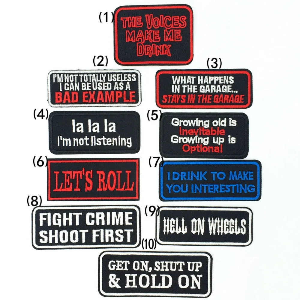 Letters Writing Iron on Patch Punk Rock Biker Rectangle Badge Jacket Hat Bag Tag English Embroidered Stickers | Дом и сад