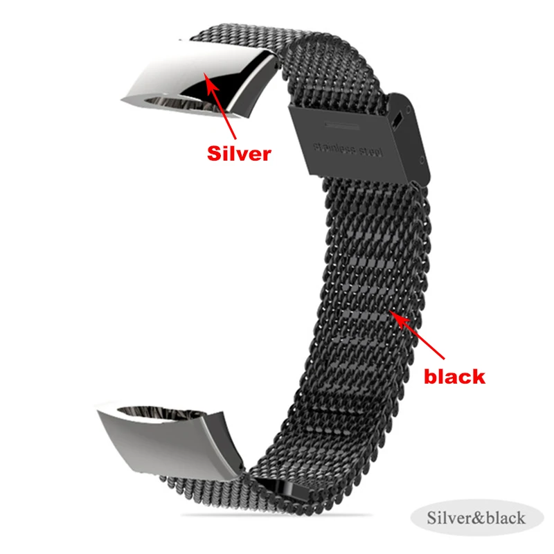 Ремешок для Honor band 3, металлический браслет, браслет, ремешок, сменный ремешок для huawei Honor Band 3, умный Браслет - Цвет: Silver black