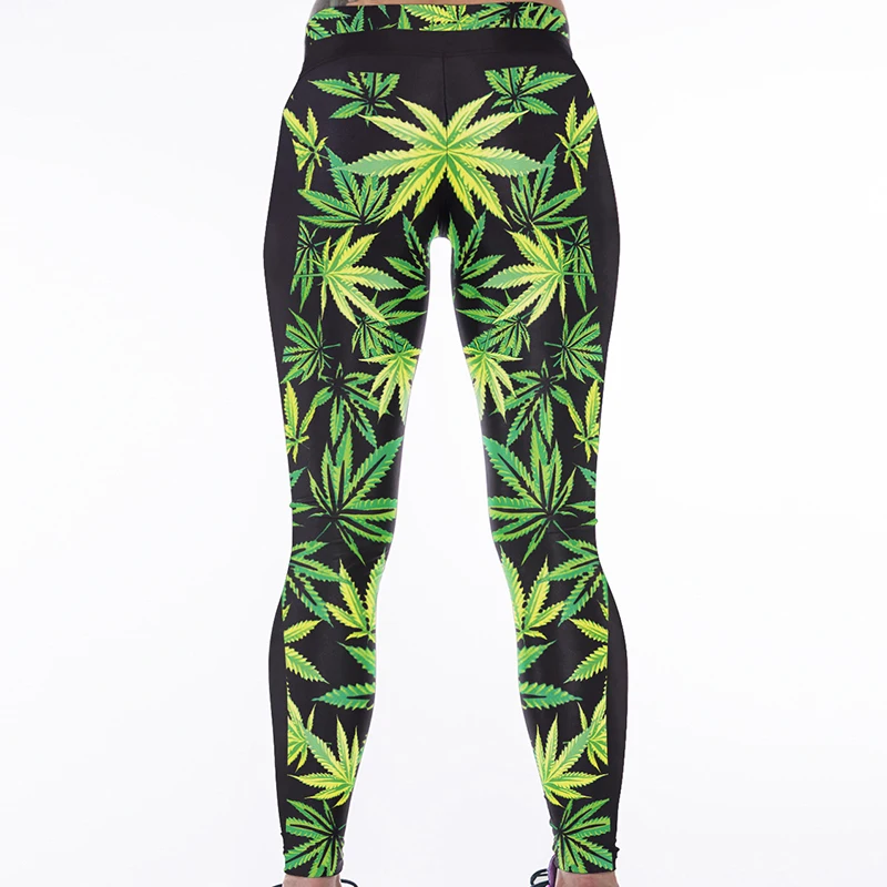 

NEW 3D High Waist Fashion Women Digital Printing Pants Green leaves print Sexy Ventilation Elasticity silmming Free shipping