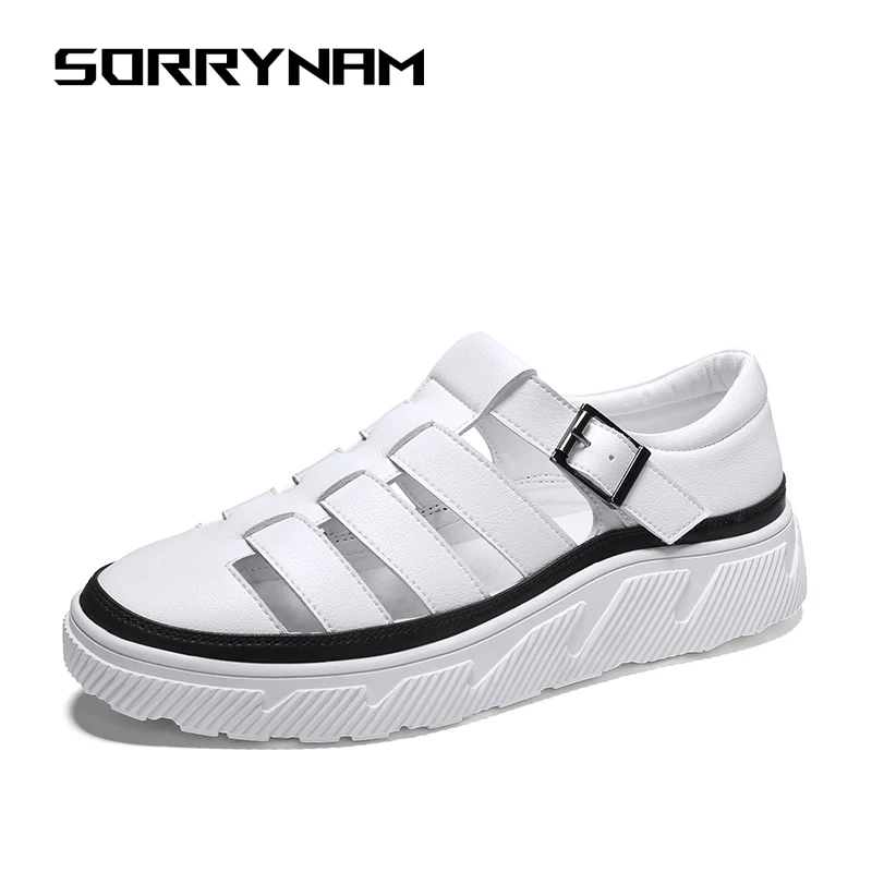 Мужские повседневные кожаные сандалии с закрытым носком мужские пляжные на