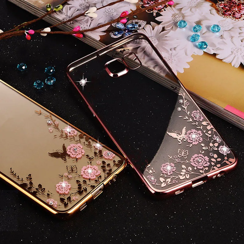Ультра Тонкий Цветок Покрытие Блеск Bling Diamond Чехол Для Samsung Galaxy S7 Edge G9350 Телефон