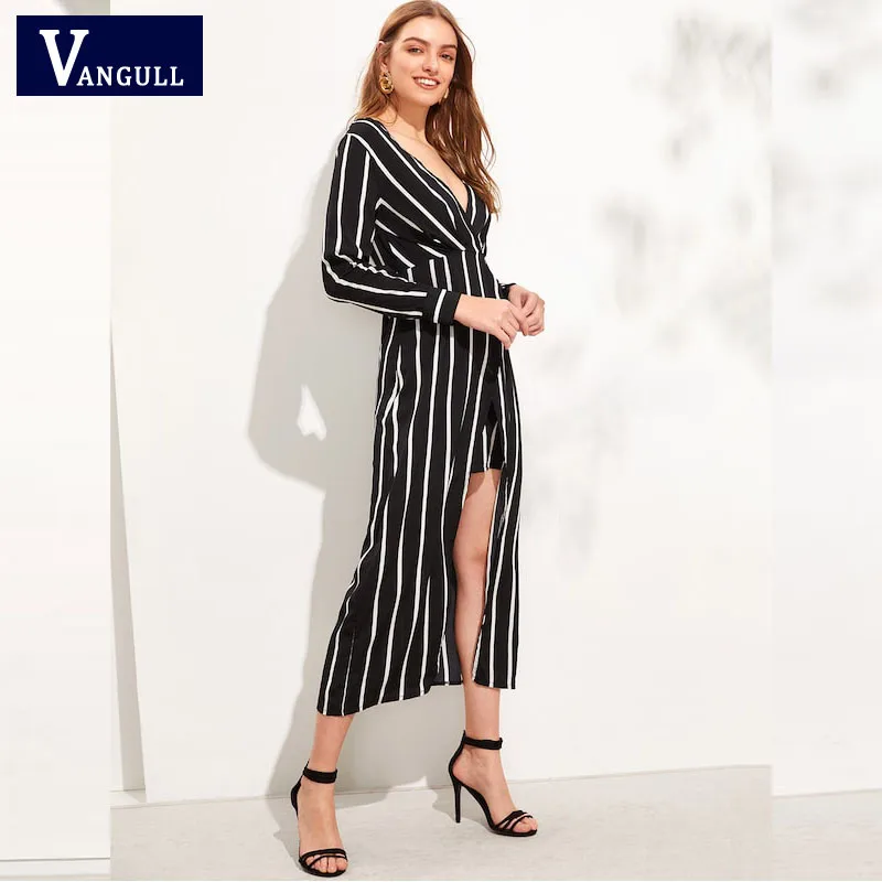Женское повседневное свободное платье Vangull винтажное длинное в полоску с