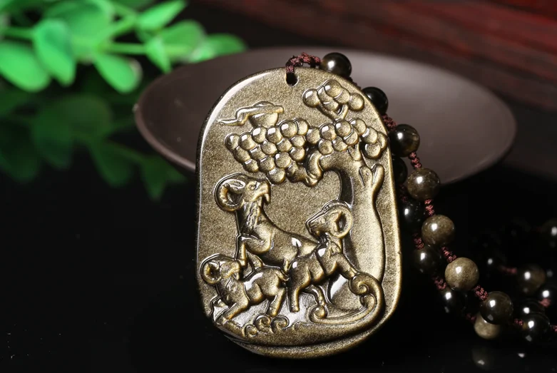 WAN natural Gold stone Three sheep Kaitai Pendant Men and women 52*37*8MM necklace Jewelry | Украшения и аксессуары