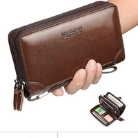 men wallet long double zipper pu leather business cell phone clutch purse hand bag large wallet card holders men purses