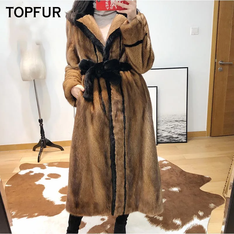 Женская длинная шуба из меха норки TOPFUR теплая зимняя натурального на заказ |