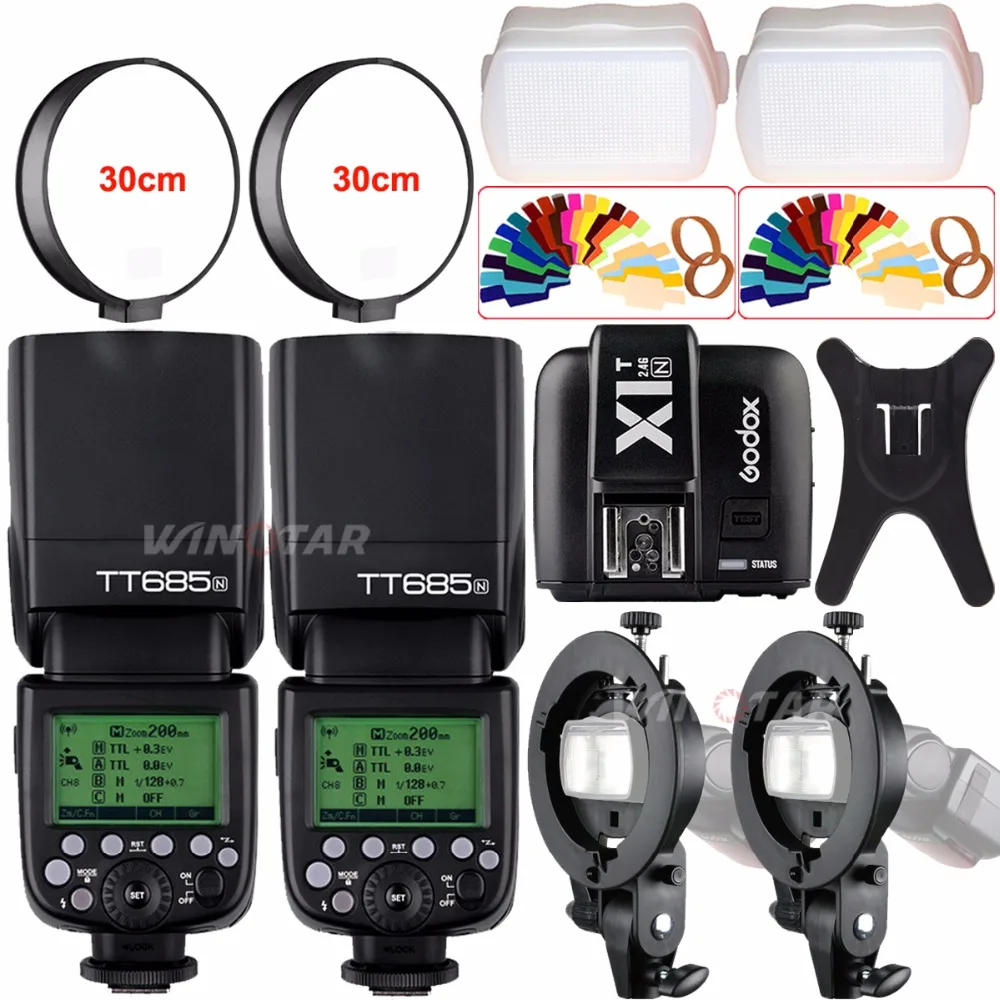 2x Godox TT685N 2 4G HSS TTL 1/8000s вспышка для камеры + X1T N триггер передатчика Nikon кронштейн s типа Bowens подарок|godox tt685n|speedlite