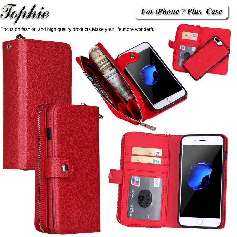 Роскошные молния кошелек кожаный чехол для Apple iPhone 7 Plus + Для женщин сумка телефона