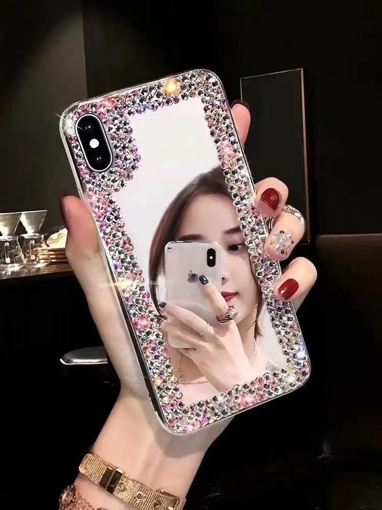XINGDUO Luxury Color diamond Mobile phone shell for iphone X XS XE MAX Full screen clear Makeup mirror iPhone7 6 6s 8plus | Мобильные