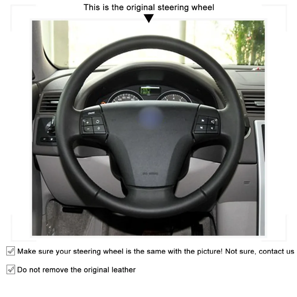 

MEWANT Black Genuine Leather Black Suede Car Steering Wheel Cover for Volvo S40 2006-2012 V50 2005-2011