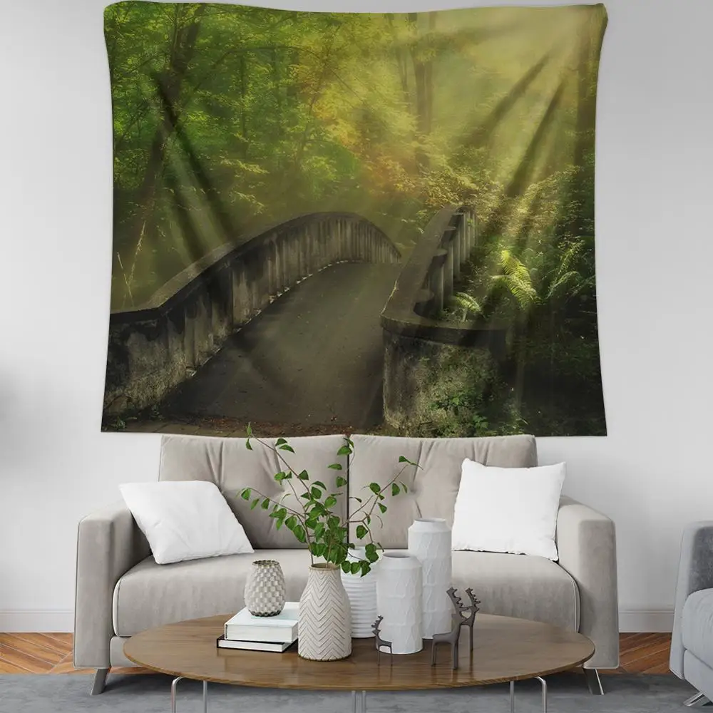 green forest river wall hanging blanket nature grassland carpet tapiz bohemian decor | Дом и сад