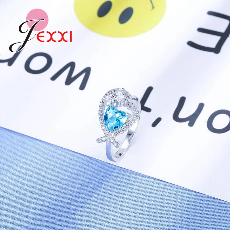 

Brand Female Heart Shaped Ring 925 Sterling Silver Fashion Wedding Engagement Rings For Women New