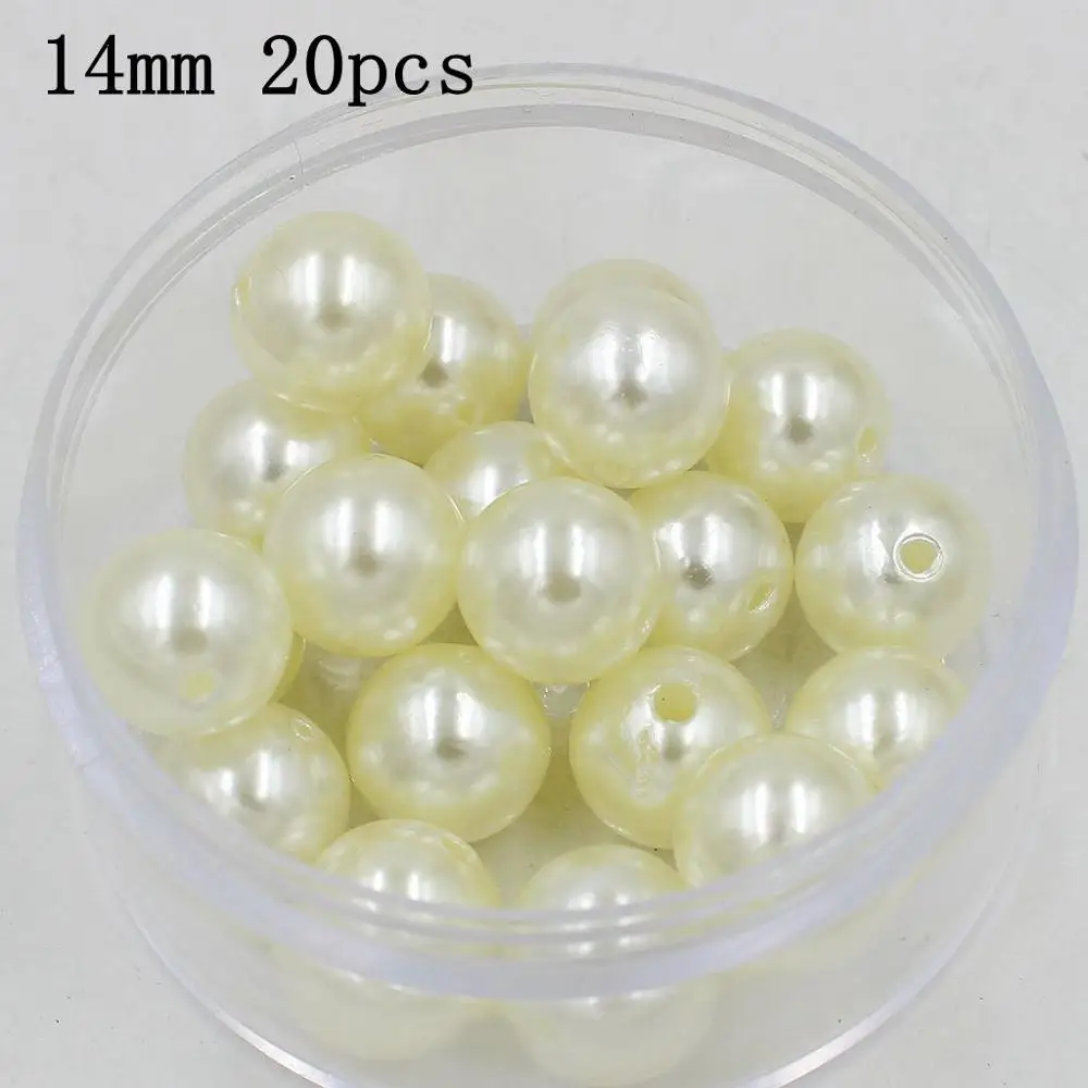 Ivory 14mm 20pcs 3/4/6/8/10/12/14/16/18/20 мм дешевый круглый искусственный жемчуг бусы ручной работы DIY браслет ювелирные изделия Аксессуары для изготовления - Цвет: Ivory 14mm 20pcs