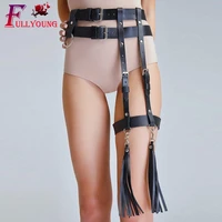 fullyoung women leather harness body sexy garters bondage belt punk band from waist leg adjustable leg cage female erotic