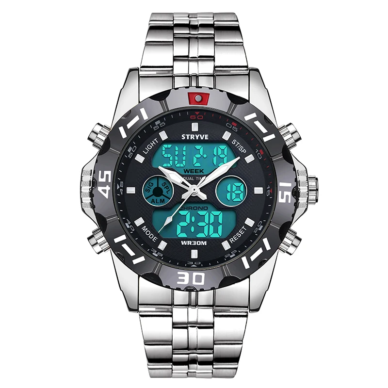 Stryve 8011 Relojes брендовые водонепроницаемые военные спортивные часы мужские Цифровые кварцевые часы из нержавеющей стали с двойным дисплеем montre homme