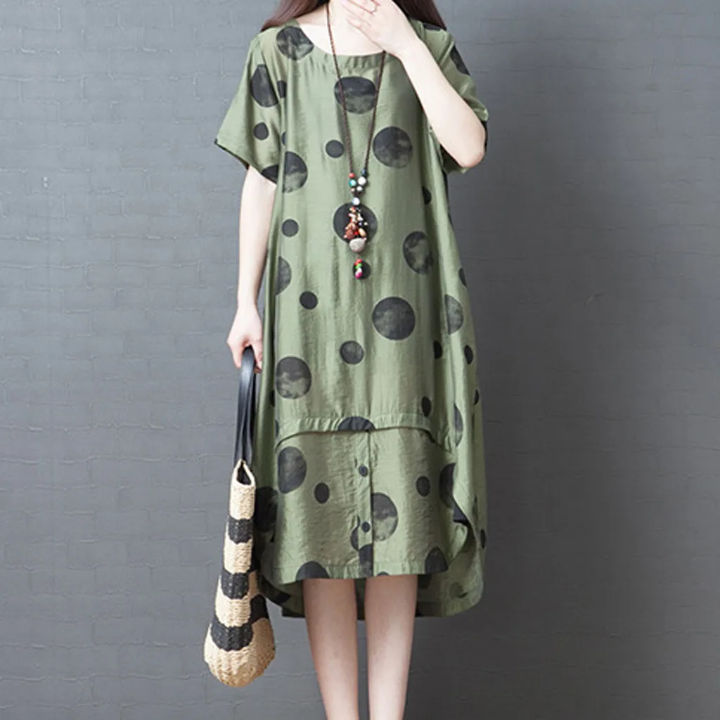 Женское платье в горошек Повседневное из хлопка и льна вечерние платья лето