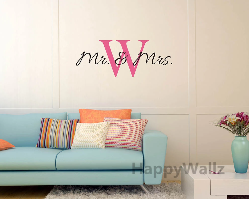 

Mr Mrs Name Custom Wall Sticker DIY Family Name Wall Decal Vinyl Wall Quote Decorating Family Name Decor Hot Sale Free Shipping