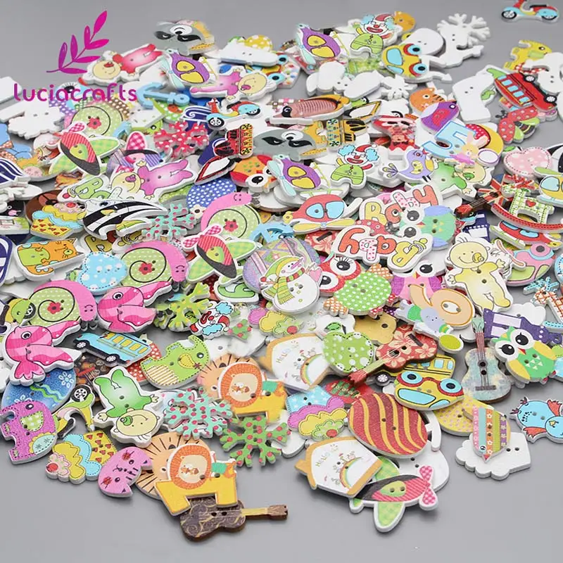 Lucia crafts случайная разрисованная мультяшная пуговица Деревянные Пуговицы DIY шитье скрапбукинг аксессуары для одежды 50 г/лот E0210